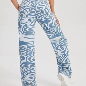 Stylish Blue and White Patterned Women's Jeans